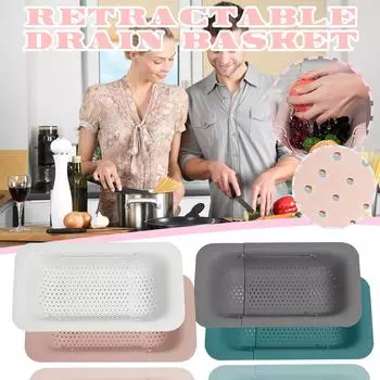 Складной дуршлаг для кухни, выдвижное сито для фруктов и овощей, корзина белый