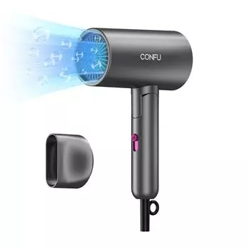 Складной фен CONFU 1200 Вт Большой объем воздуха Быстрая сушка 3 уровня регулировки Тихий отрицательный ион Уход за волосами Защита от перегрева Легкий портативный