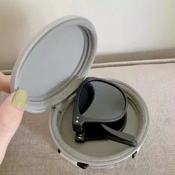 Складной футляр для хранения очков, очки для путешествий, круглая сумка для хранения, солнцезащитные очки, очки для чтения, чехол на молнии для женщин бежевый