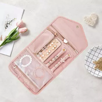 Складной футляр для ювелирных изделий, большой дорожный мягкий держатель для хранения часов розовый