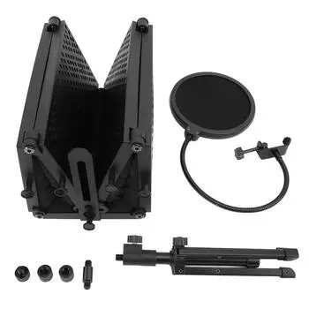 Складной изоляционный экран для микрофона с регулируемым углом наклона, шумоподавлением, защитой микрофона с поп-фильтром