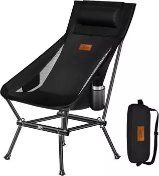 Складной кемпинг DesertFox для отдыха на открытом воздухе, включает в себя подушку, разработанную чашку с грузоподъемностью, компактную сумку для хранения, удобную для переносного стула ZZCG SB, стула, чёрный