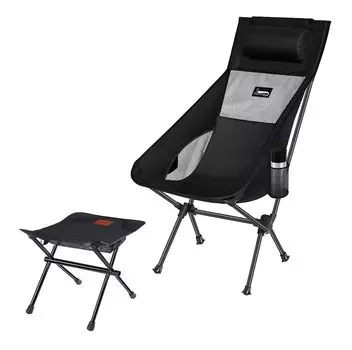 Складной компактный стул для отдыха на природе DesertFox, сверхлегкий стул для кемпинга с высокой спинкой, вместимостью для чашек, подушкой и сумкой для хранения в комплекте чёрный