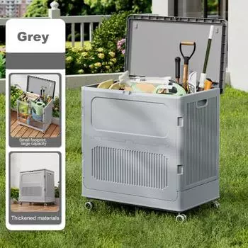 Складной контейнер для хранения объемом 123 л с крышкой, большой емкости, прочные складные пластиковые штабелируемые хозяйственные ящики, ящик для хранения с колесами серый