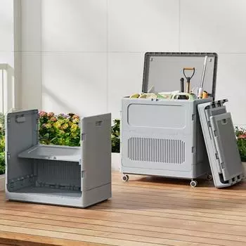 Складной контейнер для хранения объемом 123 л с крышкой, большой емкости, прочные складные пластиковые штабелируемые хозяйственные ящики, ящик для хранения с колесами синий