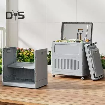 Складной контейнер для хранения объемом 123 л с крышкой, большой емкости, прочные складные пластиковые штабелируемые хозяйственные ящики, ящик для хранения с колесами серый