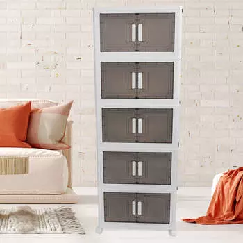 Складной контейнер для хранения с 4 колесами PP PET многоярусный штабелируемый контейнер для хранения шкаф органайзер коробка для спальни гостиной средний 5 слоев