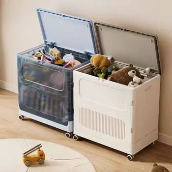 Складной контейнер для хранения Yousheng 123 л с крышкой, большой емкости, прочный, складной, пластиковый, штабелируемый, хозяйственный ящик, ящик для хранения с колесами синий