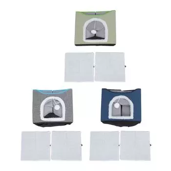 Складной кошачий домик, 2-слойный домик для котят, многофункциональная кровать-пещера для кошек, мягкая когтеточка для кошек Navy Blue