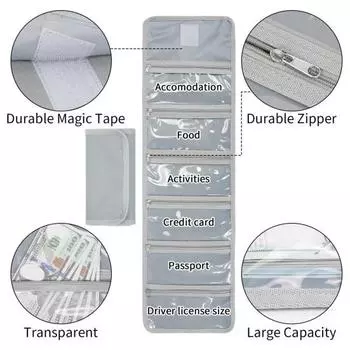 Складной кошелек с 6 карманами на молнии, водонепроницаемый, портативный, для хранения купюр, карточек, денег, для отпуска, для покупок, дорожный кошелек серый