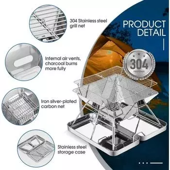 Складной костер из нержавеющей стали для кемпинга, портативный угольный гриль, походный гриль для приготовления пищи на открытом воздухе, походов, пикников