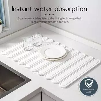 Складной коврик для сушки посуды из диатомита 24x16 дюймов, быстросохнущий впитывающий коврик серый