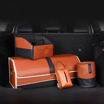 Складной кожаный автомобильный ящик для хранения вещей и мусорный бак Tissue Box чёрный