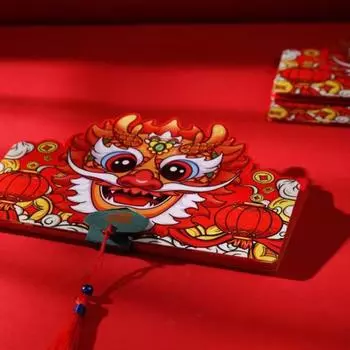 Складной красный конверт с несколькими отделениями, яркий цвет, очаровательный мультяшный дракон, китайский новогодний конверт с деньгами на удачу D красный