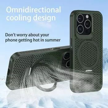 Складной кронштейн, магнитный чехол для iPhone, сотовый матовый чехол с рассеиванием тепла для iPhone 15, 12 Pro Max Plus, магнитный жесткий чехол для телефона с беспроводной зарядкой, ПК iPhone 15 Pro Max темно-зеленого