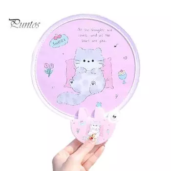 Складной круглый веер с рисунком из мультфильма и отражателем для фотографий, портативный, легкий, карманного размера, для путешествий на природе, кемпинга, пикника, лета, ручной вентилятор H