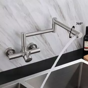 Складной кухонный кран для заливки воды, настенный, поворотный, с двойным шарниром, складной излив, кран для мойки из нержавеющей стали