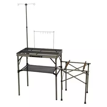 Складной кухонный стол из сетки, совместимый с двумя конфорками, винтажный VT [Quick Camp] QC-MKT чёрный