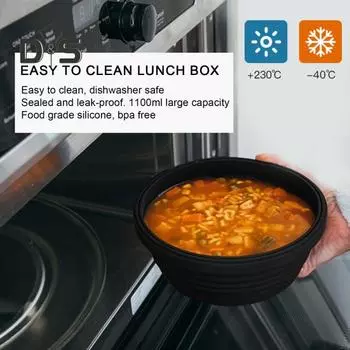 Складной ланч-бокс, 1100 мл, большой емкости, герметичный, без BPA, силиконовый, портативный, для пикника, бенто, контейнер для еды, кухонные принадлежности синий