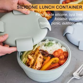 Складной ланч-бокс большой емкости, герметичный, без бисфенола А, силиконовый, портативный, для пикника, бенто, еды синий