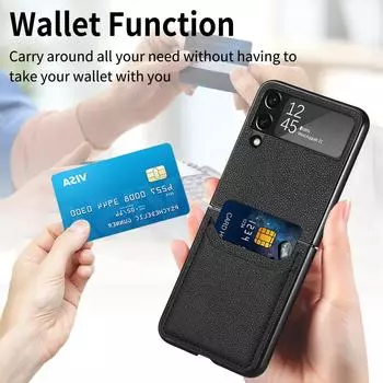 Складной матовый чехол-накладка Feeling Funda для Samsung Galaxy Z Flip 4 3 5G Flip4 Flip3 Flip6 Flip5 Flip 6 5 Чехол для телефона с отделением для карт for Samsung Z Flip 6 чёрный