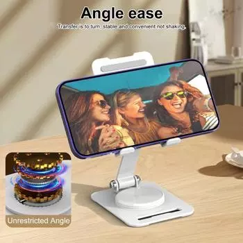 Складной металлический кронштейн для телефона, устойчивый на 360 градусов, вращающийся держатель для настольного телефона в прямом эфире чёрный