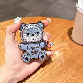 Складной милый держатель для телефона с бисером в виде медведя для iPhone, Android, подставка для мобильного устройства, кронштейн для девочек и женщин, украшение для чехла для телефона чёрный