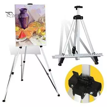 Складной мольберт для рисования 1,65 м, штатив из алюминиевого сплава, стойка для демонстрации, переносной телескопический мольберт с сумкой для хранения для рисования на открытом воздухе и путешествий серебряный
