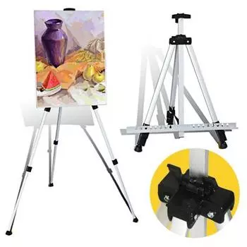 Складной мольберт для рисования 1,65 м, штатив из алюминиевого сплава, стойка для демонстрации, переносной телескопический мольберт с сумкой для хранения для рисования на открытом воздухе и путешествий серебряный