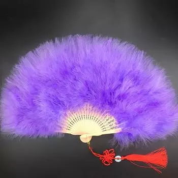 Складной мягкий пушистый ручной веер в китайском стиле, мягкий, красочный, перьевой веер для танцев, свадеб, дамских костюмов, представлений, декора своими руками