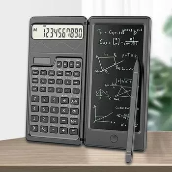 Складной научный калькулятор, 12-значный калькулятор с большим дисплеем и 6-дюймовым стираемым ЖК-планшетом для письма, цифровым блокнотом для рисования CHINA