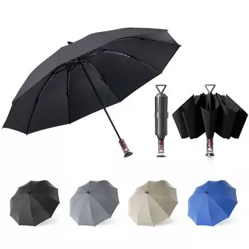 Складной обратный автоматический 10-ветренный дождливый сезон сильный ливень вода как для солнечных, так и для дождливых дней зонт, зонт, унисекс, одним нажатием чёрный
