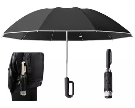 Складной Обратный Складной Один Автоматический Перевернутый Прочный 10 UV UPF УФ-тепловой Светильник Двухслойный Для Солнечного И Дождливого Светоотражающий Супер Вода чёрный