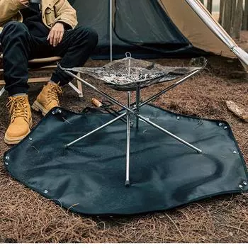 Складной огнестойкий коврик, огнестойкий, термостойкий, шестиугольный коврик для костра, для пикника, барбекю на открытом воздухе чёрный