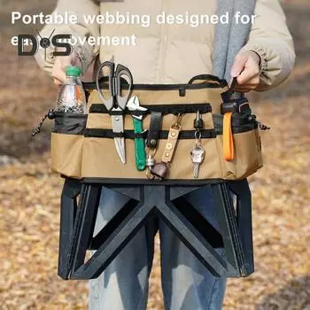 Складной органайзер для инструментов на табурет с 14 отверстиями для подвешивания, 4 кармана, водонепроницаемый чехол для сиденья из ткани Оксфорд для кемпинга на открытом воздухе с переносной ручкой хаки