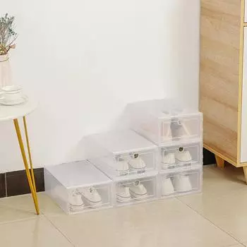 Складной пластиковый ящик для обуви, утолщенный прозрачный ящик, пластиковые коробки для обуви, штабелируемые коробки, органайзер для обуви, коробка для хранения обуви 31x21.5x12.5cm