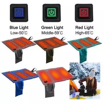 Складной подогреваемый коврик для стула, водонепроницаемый, зимний, теплый, с питанием от USB, для кемпинга, для парков, стадионов, автомобилей, путешествий озеро синий