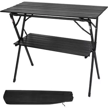 Складной походный стол Alocs, портативные алюминиевые легкие складные походные столы с сумкой для переноски, двухслойный стол для приготовления пищи на открытом воздухе, походы, барбекю 1376 чёрный