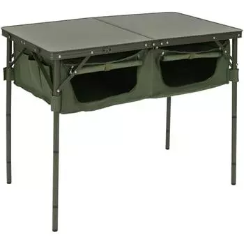 Складной походный стол Alocs с полками для хранения складного походного стола, регулируемыми по высоте ножками - складной стол для пикника на открытом воздухе, кемпинга, барбекю 1361 оливковый