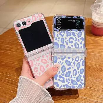 Складной противоударный чехол с леопардовым принтом для Samsung Z Flip6 5 4 3, чехол с цветной мраморной полосой, чехол для ПК Samsung Z Flip5 коричневый