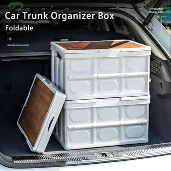 Складной ящик для хранения на открытом воздухе, портативный органайзер большой емкости с ручкой, деревянной крышкой, многофункциональный стол для пикника 30L-without handle