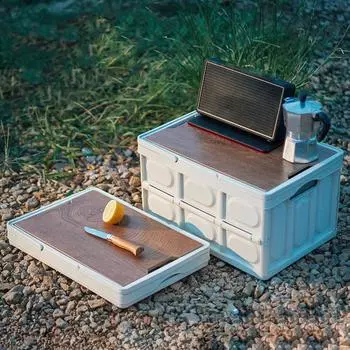 Складной ящик для хранения на открытом воздухе для кемпинга, утолщенный, монтируемый в автомобиль, складной органайзер для инструментов с ручкой для переноски, деревянная крышка 30L