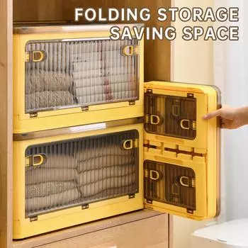 Складной ящик для хранения, открытый прозрачный пластиковый ящик, шкаф для хранения домашней одежды и книг, ящик для хранения большой емкости для кемпинга 46x35x24cm зелёный