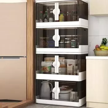 Складной ящик для хранения с колесиками и крышкой. Складной прозрачный толстый стабильный штабелируемый контейнер большой емкости с двойной дверью и открытой крышкой для домашнего офиса в общежитии. жёлтый