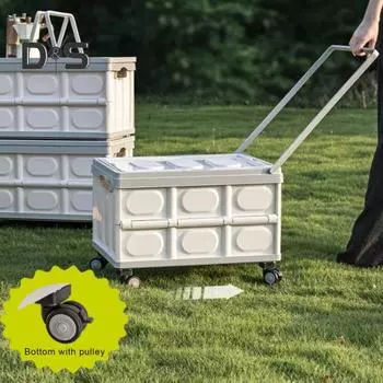 Складной ящик для хранения со съемными колесами, ящик большой вместимости на колесиках с ручкой, экономящая место хозяйственная тележка для использования в помещении и на улице серый