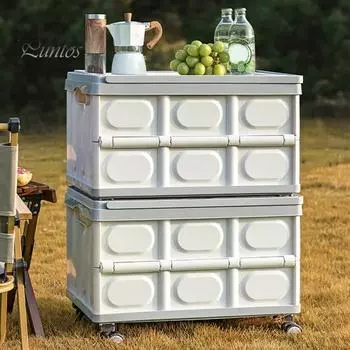 Складной ящик для хранения со съемными колесами, ящик большой вместимости на колесиках с ручкой, экономящая место хозяйственная тележка для использования в помещении и на улице серый