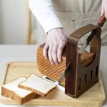Складной резак для хлеба с 4 вариантами толщины, инструмент для выпечки, прочный регулируемый нож для буханки, направляющая для нарезки хлеба коричневый