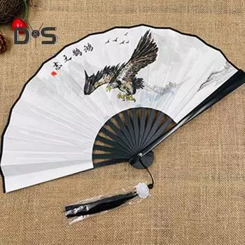 Складной ручной веер в китайском винтажном стиле, пластиковый двухсторонний веер ханьфу, аксессуары для свадеб, танцевальных вечеринок A