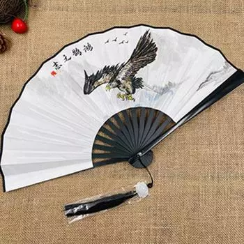 Складной ручной веер в китайском винтажном стиле, пластиковый двухсторонний веер ханьфу, аксессуары для свадеб, танцевальных вечеринок H