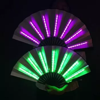 Складной ручной вентилятор со светодиодной подсветкой, светящийся флуоресцентный вентилятор для обесцвечивания для ночного выступления, DJ-бар, украшение для клубной комнаты